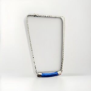 Vintage 1970s Sarah Coventry Pizzazz Blue Bar Choker Necklace Silver Plated 15"
